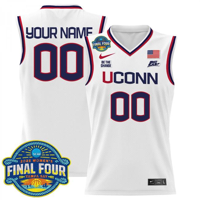 Custom Nike UConn Huskies 2025 NCAA Women's Basketball Big East Final Four Patch Stitched Jersey White