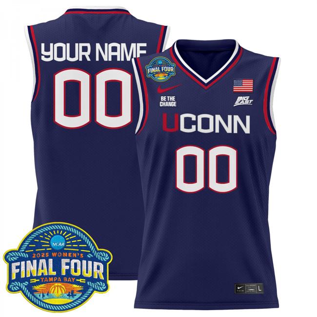 Custom Nike UConn Huskies 2025 NCAA Women's Basketball Big East Final Four Patch Stitched Jersey Navy