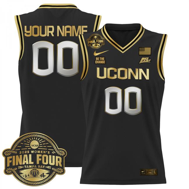 Custom Nike UConn Huskies 2025 NCAA Women's Basketball Big East Final Four Patch Stitched Jersey Black Gold