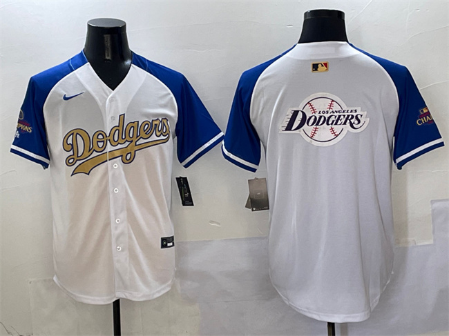 Men's Los Angeles Dodgers Team Big Logo White Royal Gold 2024 World Series Champions Vapor Limited Stitched Baseball Jerseys