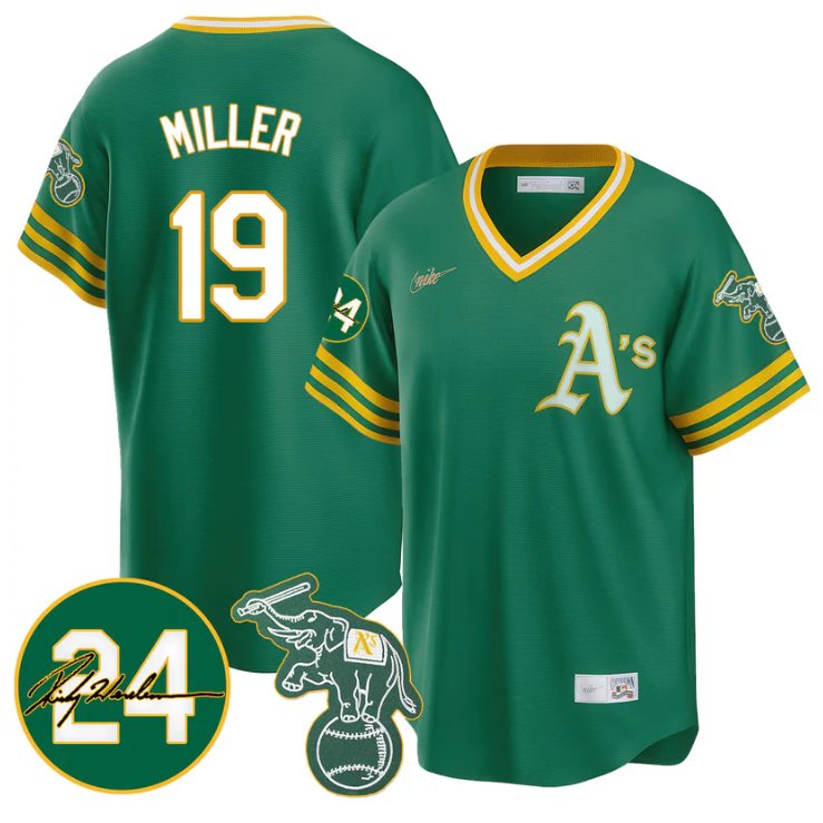Men's Mason Miller Jersey #19 Oakland Athletics 2025 Rickey Henderson Memorial Stitched Throwback