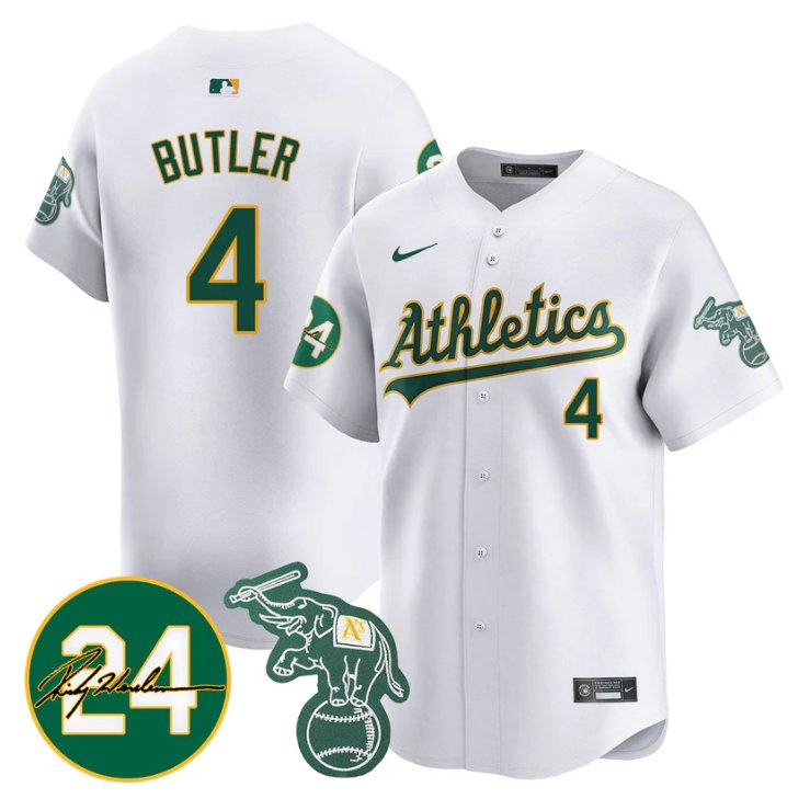 Men's Lawrence Butler Jersey #4 Oakland Athletics 2025 Rickey Henderson Memorial Stitched White