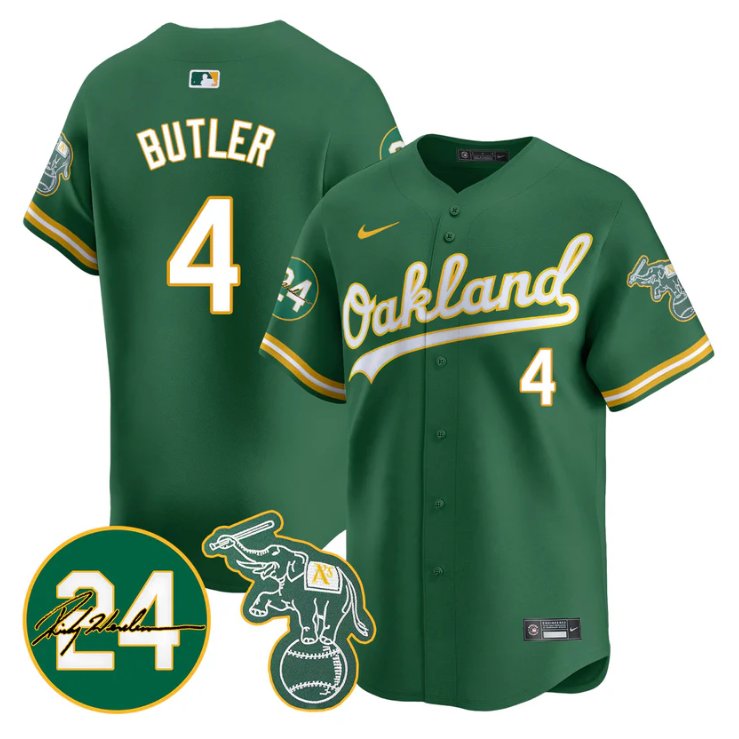 Men's Lawrence Butler Jersey #4 Oakland Athletics 2025 Rickey Henderson Memorial Stitched Green