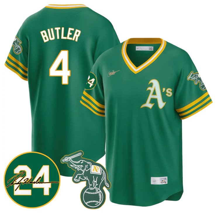 Men's Lawrence Butler Jersey #4 Oakland Athletics 2025 Rickey Henderson Memorial Stitched Throwback