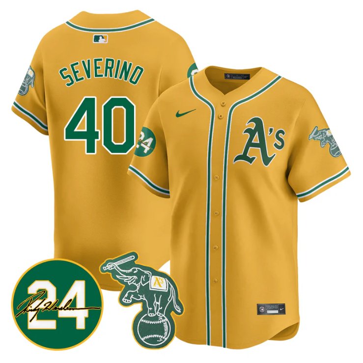 Men's Luis Severino Jersey #40 Oakland Athletics 2025 Rickey Henderson Memorial Stitched Yellow