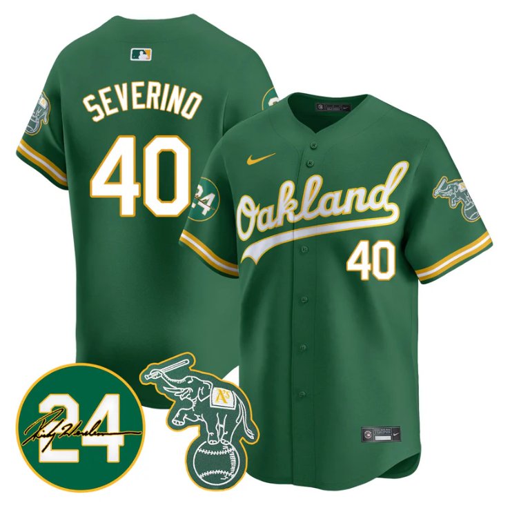 Men's Luis Severino Jersey #40 Oakland Athletics 2025 Rickey Henderson Memorial Stitched Green
