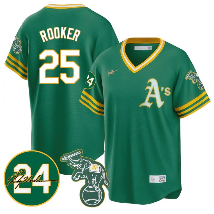 Men's Brent Rooker Jersey #25 Oakland Athletics 2025 Rickey Henderson Memorial Stitched Throwback