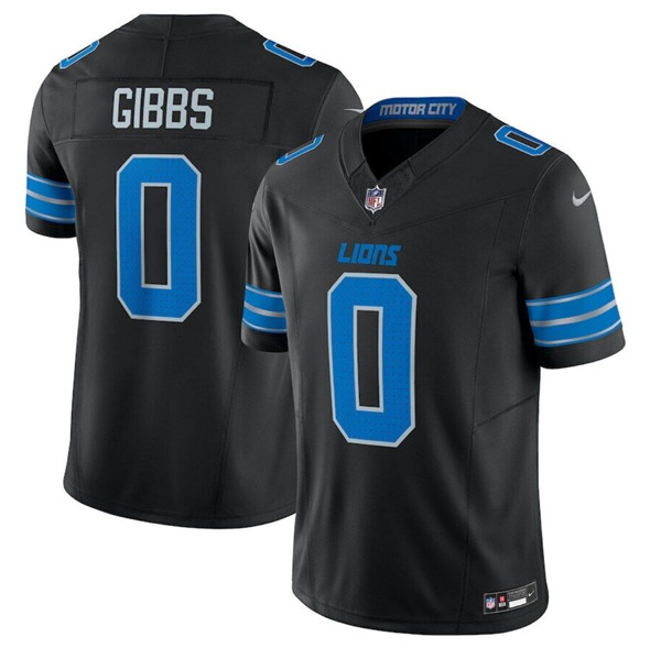 Women's Detroit Lions #0 Jahymr Gibbs Nike Black 2025 F.U.S.E. Vapor Limited Football Stitched NFL Football Jersey