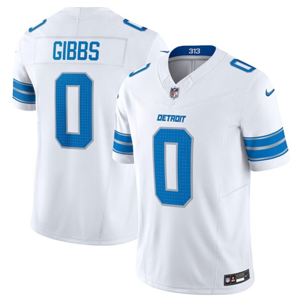 Women's Detroit Lions #0 Jahymr Gibbs Nike White 2025 F.U.S.E. Vapor Limited Football Stitched NFL Football Jersey