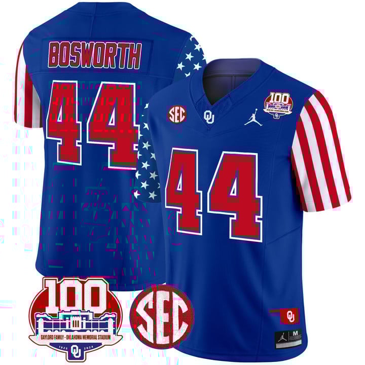 Men's Oklahoma Sooners #44 Brian Bosworth 100th Royal Stitched Jersey