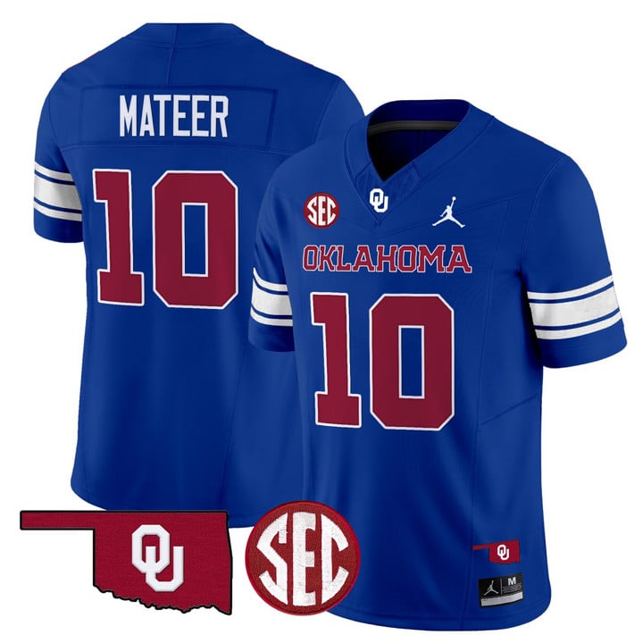 Men's Oklahoma Sooners #10 John Mateer Royal Limited Stitched Jersey