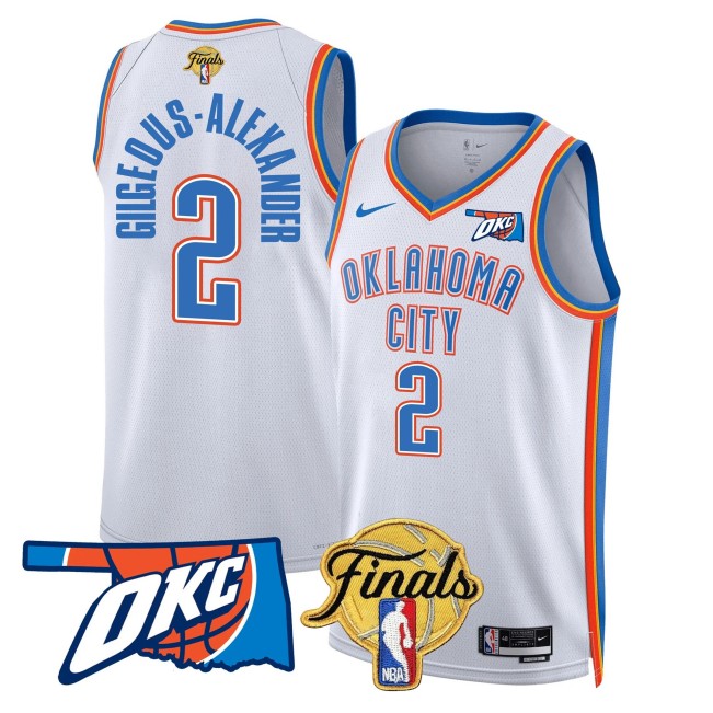 Men's Oklahoma City Thunder #2 Shai Gilgeous-Alexander NBA Finals Patch White Association Stitched Basketball Jersey