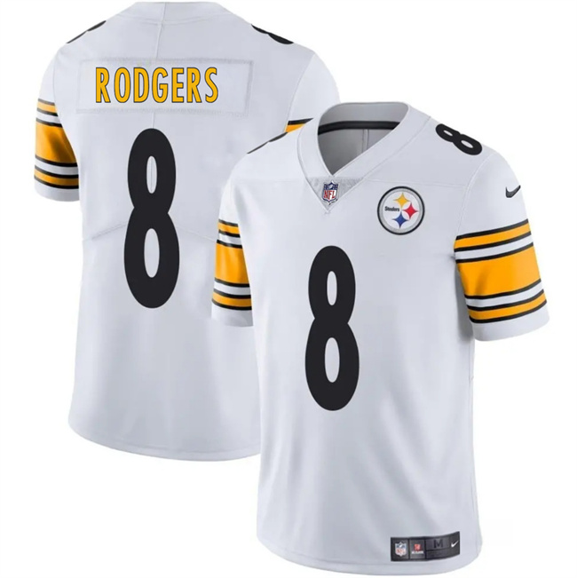 Men's Pittsburgh Steelers #8 Aaron Rodgers White 2025 Vapor Limited Stitched Football Jersey