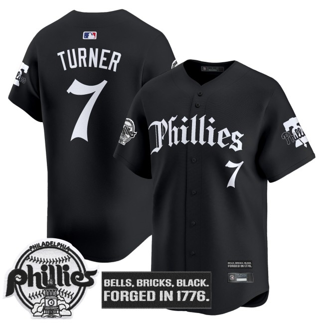 Men's Philadelphia Phillies #7 Trea Turner Black 'Gothic Liberty Edition' Vapor Premier Limited Jersey - All Stitched
