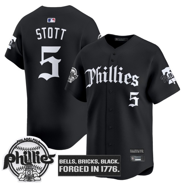 Men's Philadelphia Phillies #5 Bryson Stott Black 'Gothic Liberty Edition' Vapor Premier Limited Jersey - All Stitched