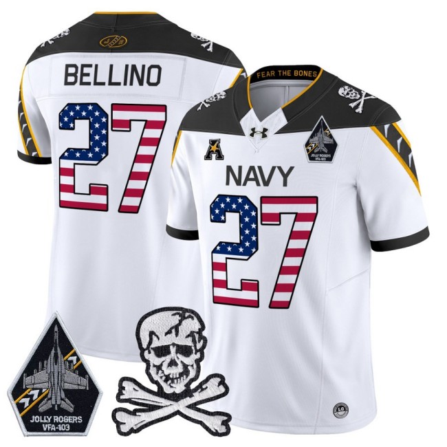Men's Navy Midshipmen #27 Joe Bellino 2025 Independence Day F.U.S.E Vapor Limited Football Jersey White - All Stitched