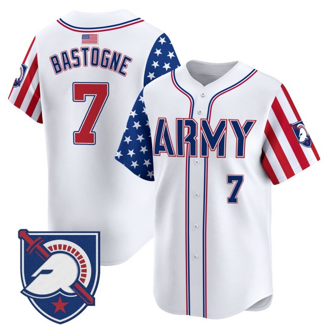 Men's Army Black Knights #7 Bastogne 2025 Independence Day Nike Limited Baseball Jersey White - All Stitched