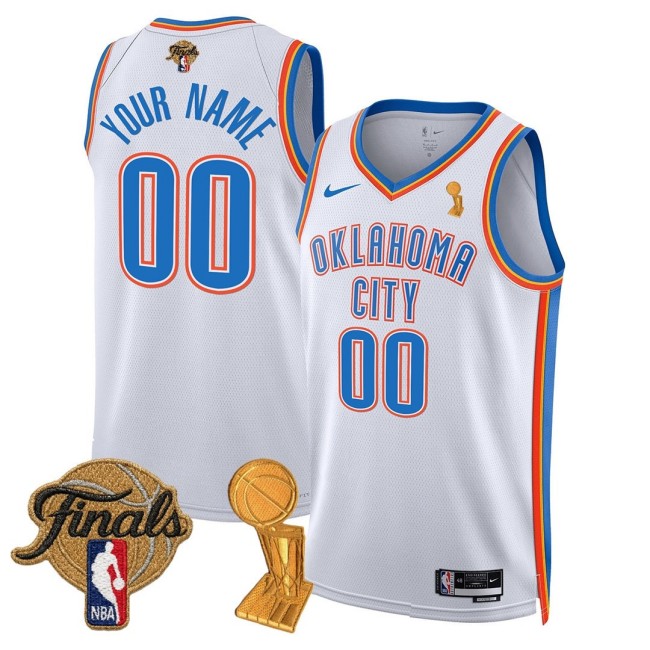 Custom OKC Thunder Nike 24-25 Trophy/Finals Patch Jersey White - All Stitched