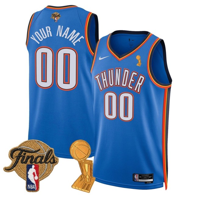 Custom OKC Thunder Nike 24-25 Trophy/Finals Patch Jersey Blue - All Stitched