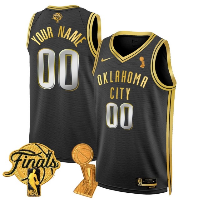 Custom OKC Thunder Nike 24-25 Trophy/Finals Patch Stitched Jersey Black Gold