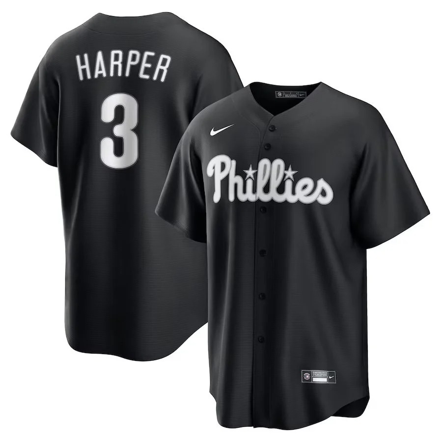 Men's Philadelphia Phillies #3 Bryce Harper Nike Black Lights Out Limited Baseball Jersey - All Stitched