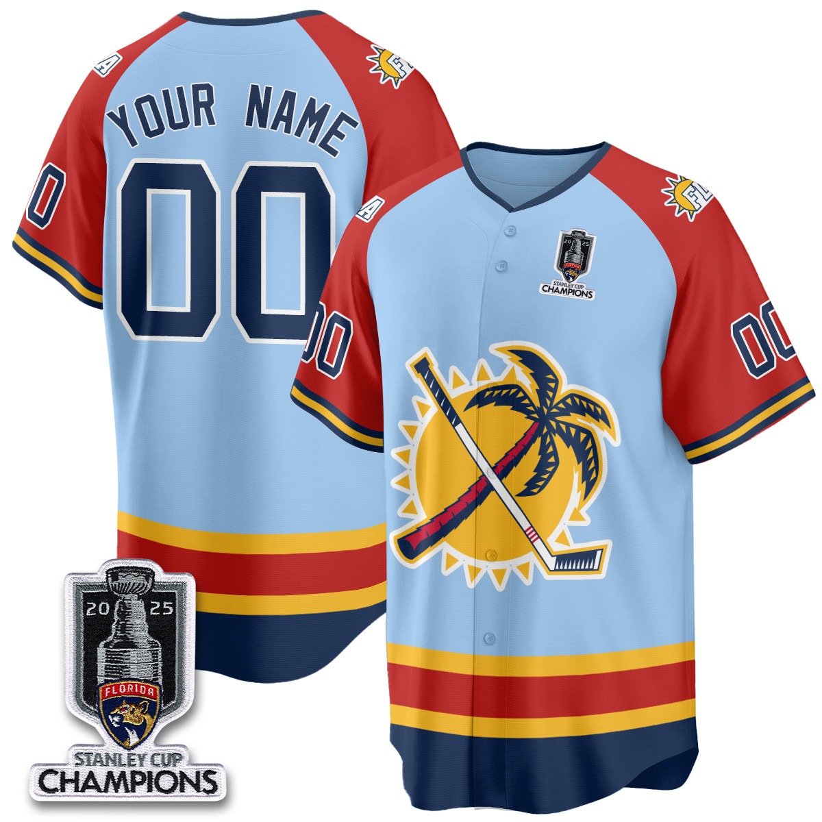 Florida Panthers Custom Blue 2025 Stanley Cup Champions Baseball Jersey - All Stitched