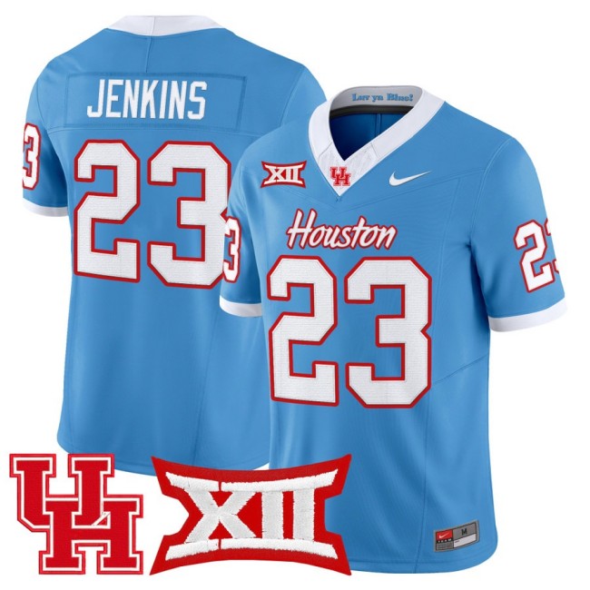 Men's Houston Cougars #23 Parker Jenkins 2025 Nike F.U.S.E. Vapor Limited Football Jersey Light Blue - All Stitched