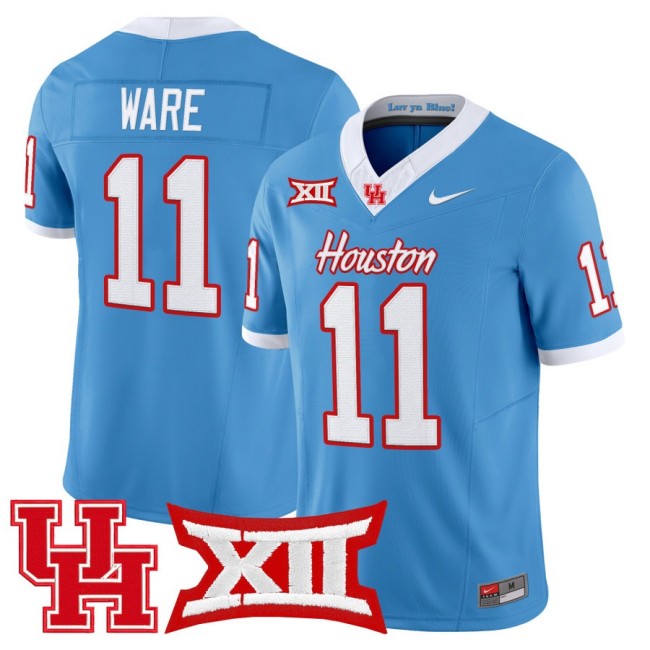 Men's Houston Cougars #11 Andre Ware 2025 Nike F.U.S.E. Vapor Limited Football Jersey Light Blue - All Stitched
