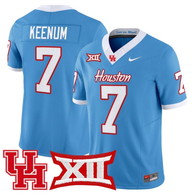 Men's Houston Cougars #7 Case Keenum 2025 Nike F.U.S.E. Vapor Limited Football Jersey Light Blue - All Stitched