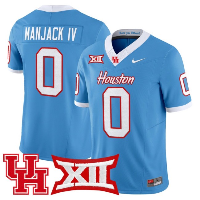 Men's Houston Cougars #0 Manjack IV 2025 Nike F.U.S.E. Vapor Limited Football Jersey Light Blue - All Stitched