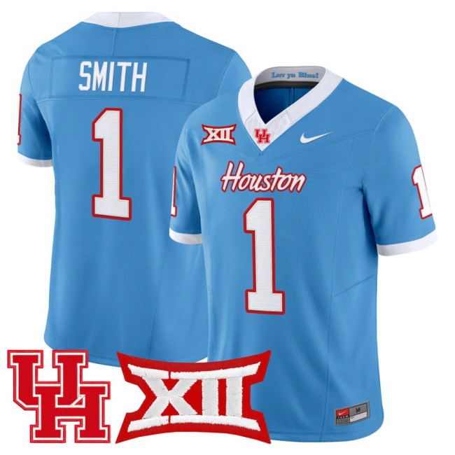 Men's Houston Cougars #1 Donovan Smith 2025 Nike F.U.S.E. Vapor Limited Football Jersey Light Blue - All Stitched