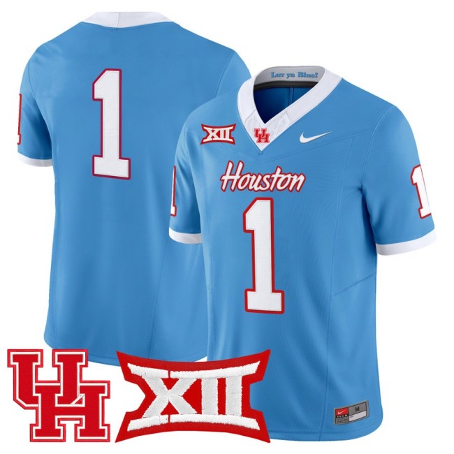 Men's Houston Cougars #1 Team 2025 Nike F.U.S.E. Vapor Limited Football Jersey Light Blue - All Stitched