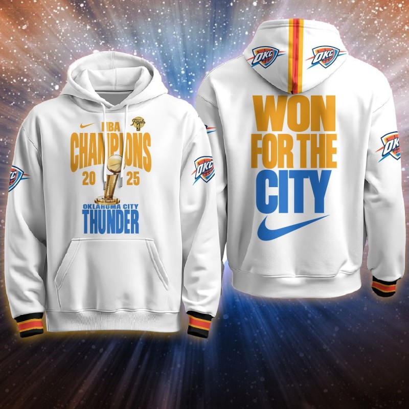Oklahoma City Thunder 2024-25 Champions Nike Hoodie White W1 - Printed