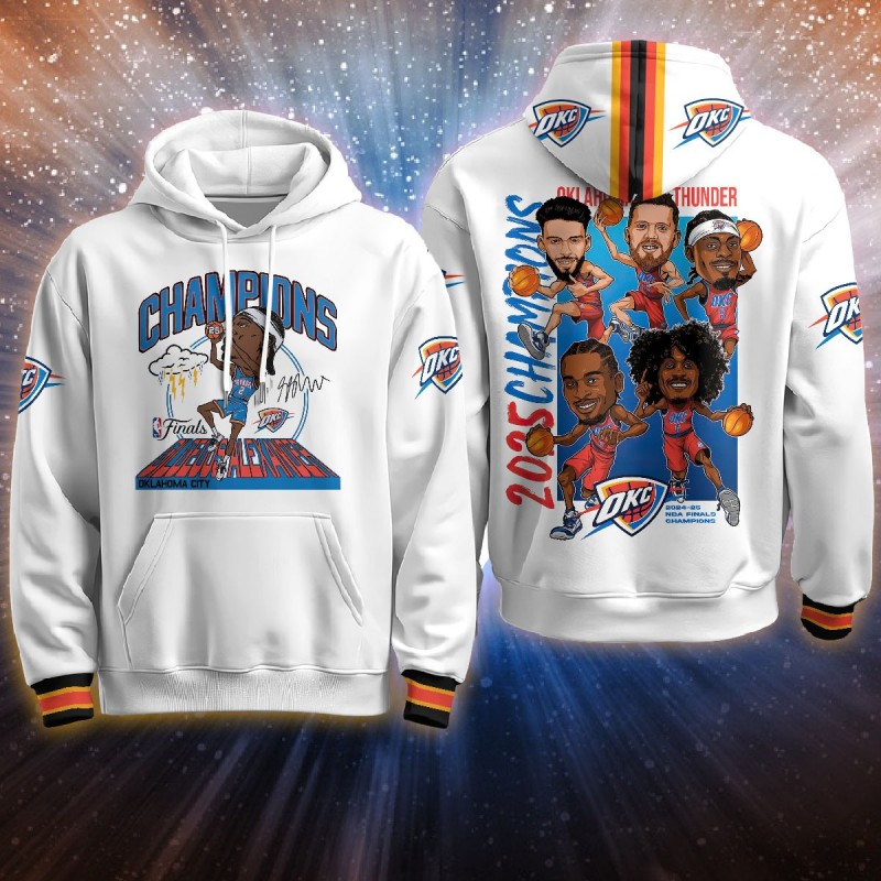 Oklahoma City Thunder 2024-25 Champions Hoodie White W3 - Printed