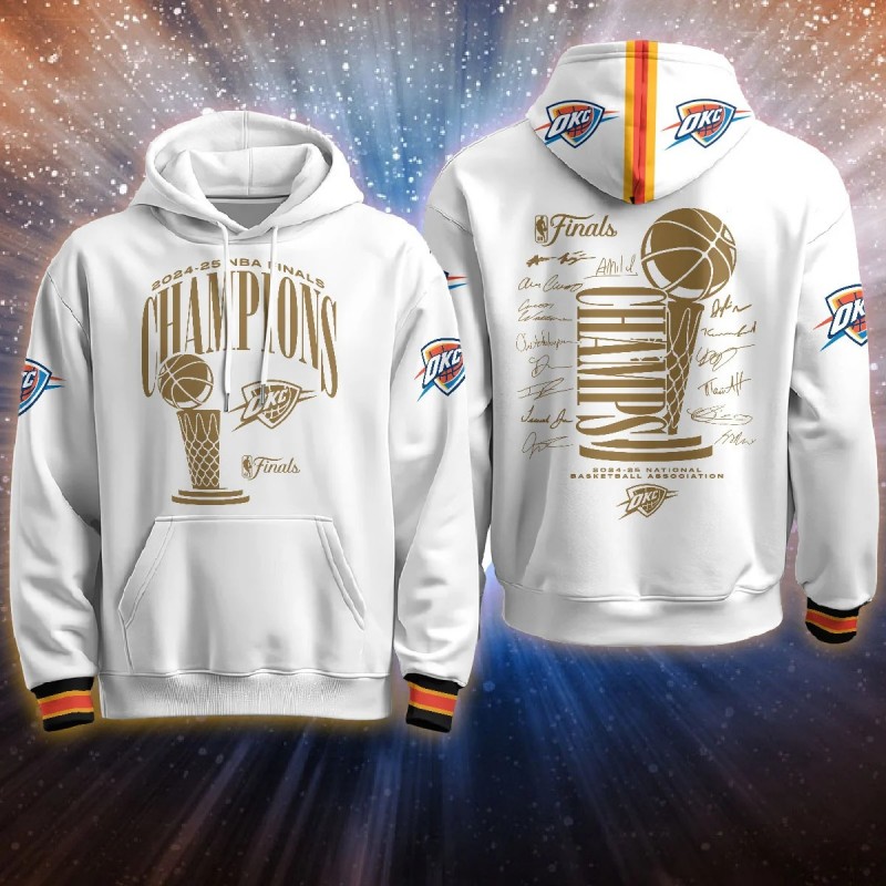 Oklahoma City Thunder 2024-25 Champions Hoodie White W2 - Printed