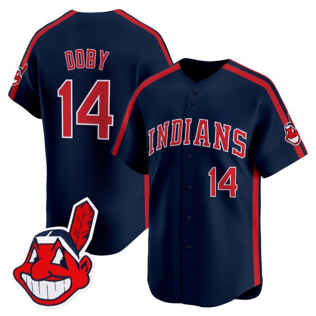 Men's Cleveland Indians #14 Larry Doby Navy Ricky 'Wild Thing' Vaughn Limited Jersey