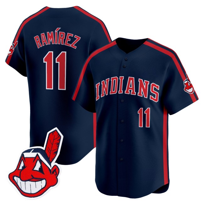 Men's Cleveland Indians #11 Jose Ramirez Navy Ricky 'Wild Thing' Vaughn Limited Jersey