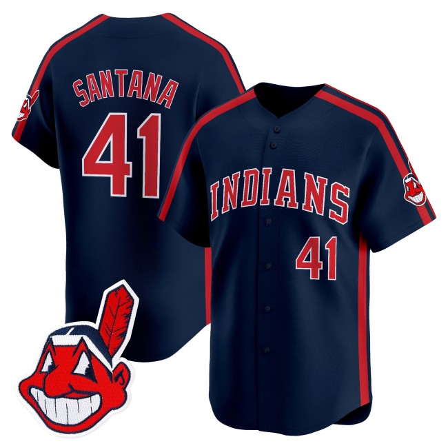 Men's Cleveland Indians #41 Carlos Santana Navy Ricky 'Wild Thing' Vaughn Limited Jersey