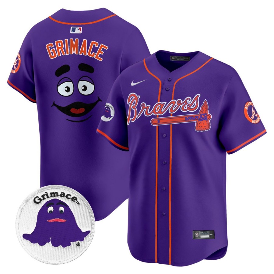 Grimace x Nike Atlanta Braves Purple Stitched MLB Baseball Jersey