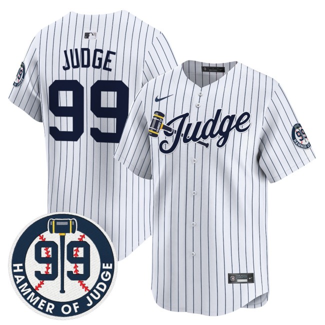 Aaron Judge Yankees #99 Hammer Of Judge White Pinstripe Nike Limited Stitched Baseball Jersey 