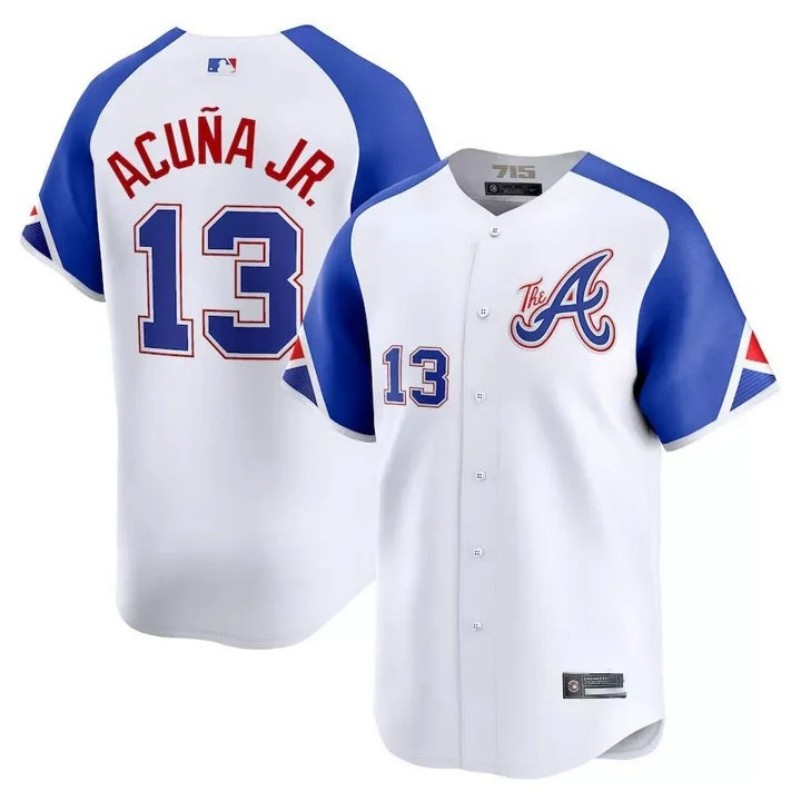 Men's Atlanta Braves #13 Ronald Acuna Jr. White 2023 City Connect Limited Stitched Baseball Jersey