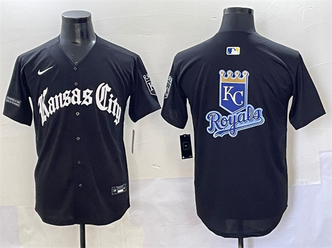 Men's Kansas City Royals Team Big Logo Black 'Gothic Crown Edition' Vapor Premier Limited Stitched Baseball Jerseys