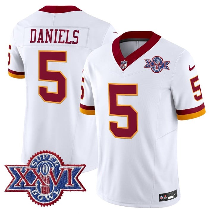 Men's Washington Commanders #5 Jayden Daniels White Throwback 1992 Super Bowl XXVI Patch Vapor Limited Stitched Jersey