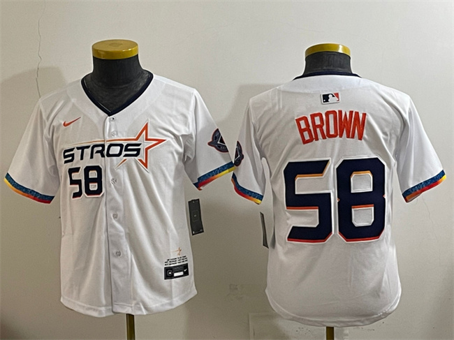 Youth Houston Astros #58 Hunter Brown White 2025 City Connect Limited Stitched Baseball Jersey