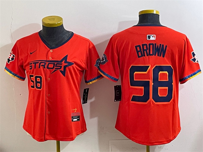 Youth Houston Astros #58 Hunter Brown Orange 2025 City Connect With Texas Patch Limited Stitched Baseball Jersey