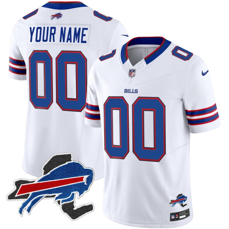 Buffalo Bills Custom White 2025 Team with NY State map Patch Vapor Limited Stitched Football Jersey