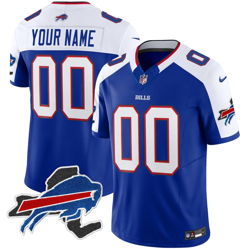 Buffalo Bills Custom Royal White 2025 Team with NY State map Patch Vapor Limited Stitched Football Jersey