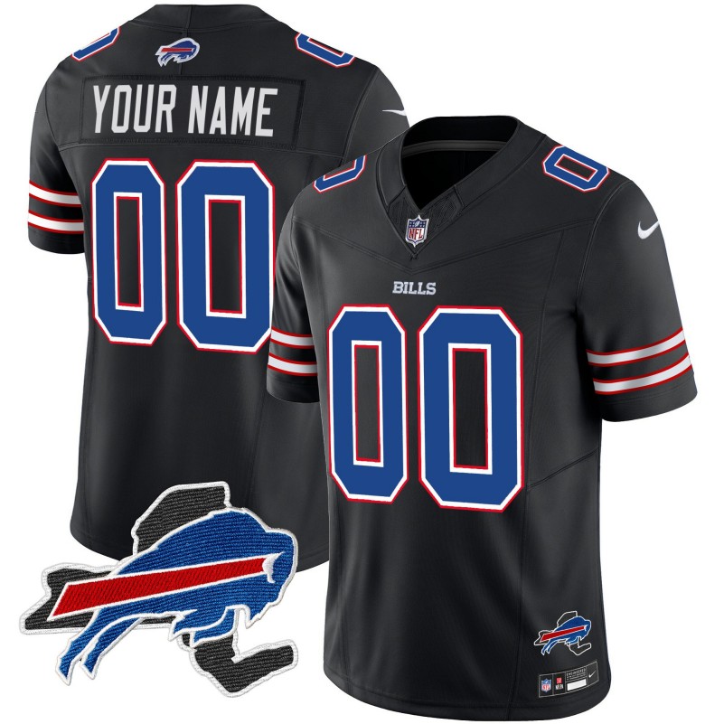 Buffalo Bills Custom Black 2025 Team with NY State map Patch Vapor Limited Stitched Football Jersey
