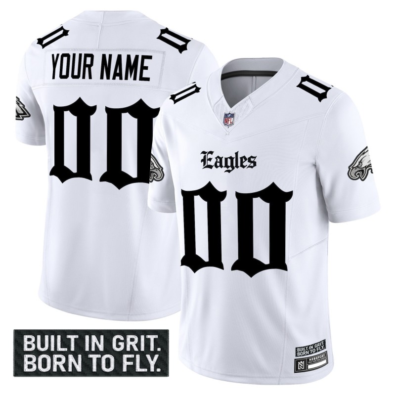 Philadelphia Eagles 'Gothic Philly Edition' Custom White Vapor Limited Stitched Football Jersey V2