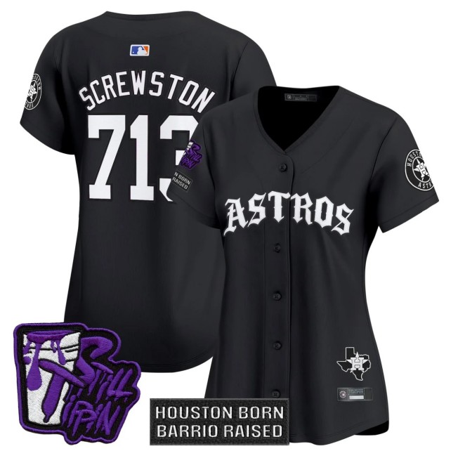 Women's Houston Astros #713 Screwston Black MLB Stitched Baseball Jersey
